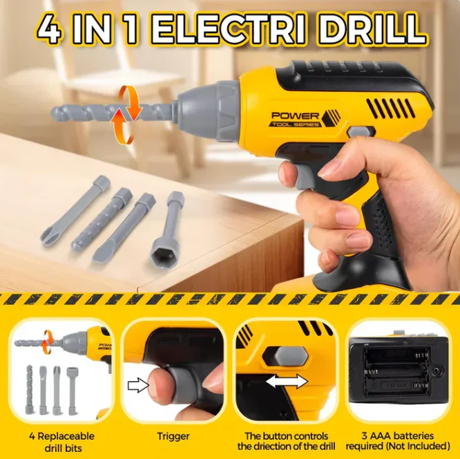28Pcs DIY Pretend Play Tools Briefcase With Electric Drill - Image 3
